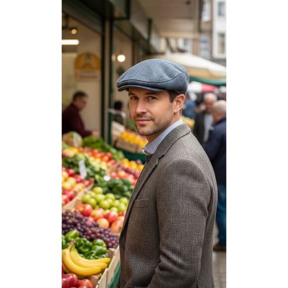 Vintage Wool Herringbone Flat Newsboy Cap | Unizex Cozy Market Day Tweed Edit main image 8